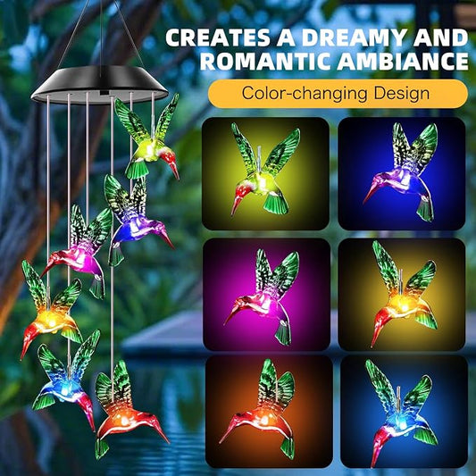 Hummingbird Solar Wind Chimes for Outside Color Changing | Hanging Decor for Outside,Waterproof Wind Chime, Best Gifts for Mom Grandma Women Wife Aunt Sister,Garden Yard Decor Green