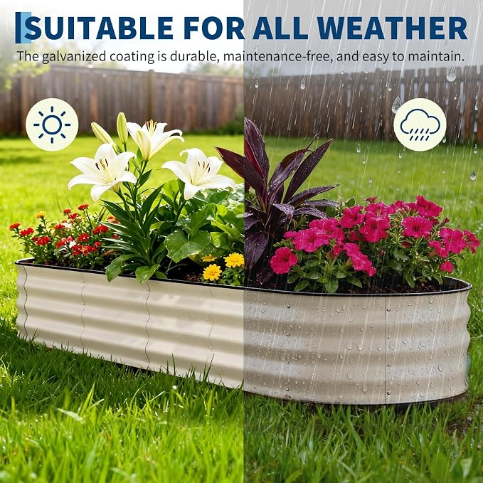 GarveeLife 8x2x1.5 ft Galvanized Raised Garden Bed - 18“ Tall Metal Planter Box for Vegetables, Flowers, Herbs, Rust-Resistant Outdoor Garden Box, Easy Assembly Raised Beds for Gardening, Beige