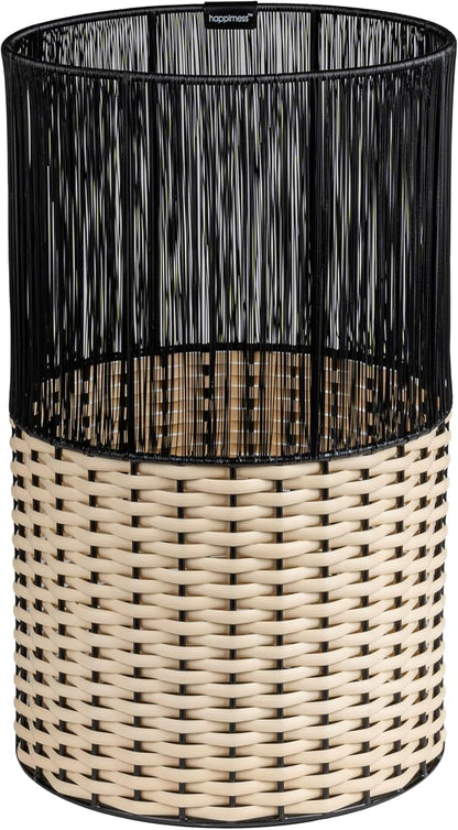 happimess HPM1101D Harper Modern 4.13-Gallon 2-Tone Faux Wicker Cylinder Waste Basket, Black/Cream for Home, Bathroom, Living Room, Office, Bedroom, Kitchen