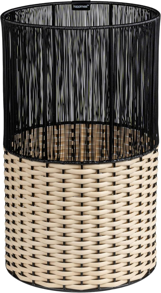 happimess HPM1101D Harper Modern 4.13-Gallon 2-Tone Faux Wicker Cylinder Waste Basket, Black/Cream for Home, Bathroom, Living Room, Office, Bedroom, Kitchen