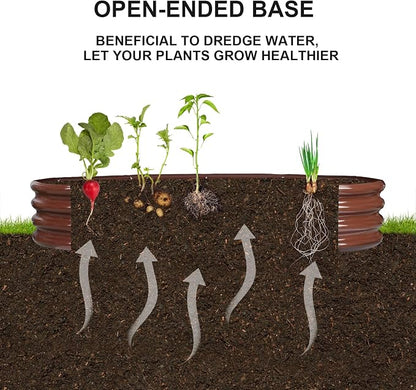 Rakukiri Raised Garden Bed GRS Certified Galvanized Planter Box Outdoor, 6.5ft Oval Rot-Resistant Metal Garden Bed Planter, Recycled Material Planter for Vegetables Flowers Herbs (Brown)