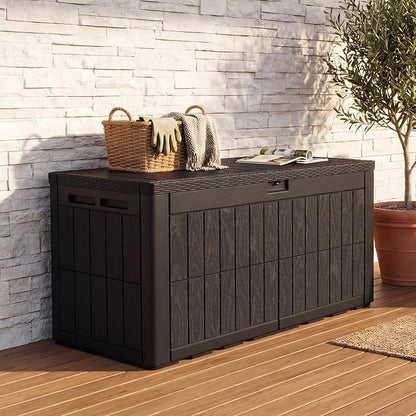 Quictent 100 Gallon Resin Deck Box, Outdoor Storage Bench, Weatherproof Waterproof, Heavy Duty UV Resistant, Lockable Container