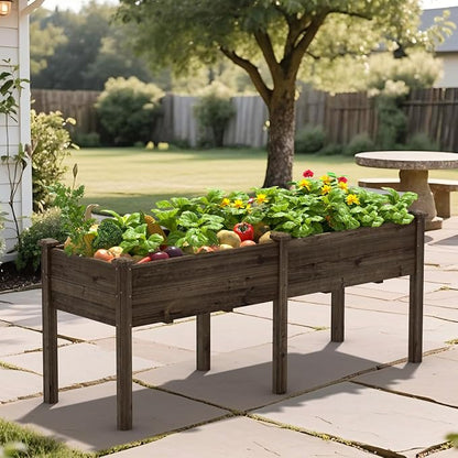 Yardenaler 72x23x30in Raised Garden Bed with Legs, 2x6FT Outdoor Elevated Wood Planted Box with Divider Panel & Drainage Hole for Vegetable Flower, Backyard and Patio, Rustic
