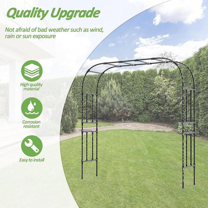 Thickened Metal Garden Arch-98.4(L)*94.5“(H),Garden Trellis for Climbing Plants Outdoor, Heavy Duty Rust-Proof Iron Arbor Archway for Backyard, Patio, Lawn and Wedding Decorations(20MM Pipe)
