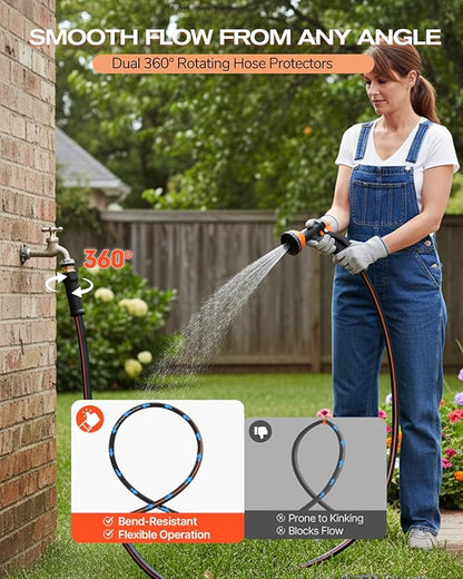 Heavy Duty Garden Hose 10 FT x 5/8" | Non-Expandable Hybrid Rubber Water Hose, Flexible & Leakproof All-Weather Yard Hose with Solid Fittings, Black/Orange