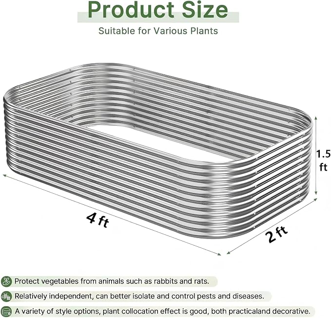 3 Pack Tall Galvanized Raised Garden Bed Outdoor, Metal Garden Bed for Vegetables, Above Ground Garden Box for Flower, Steel Raised Beds for Gardening - 4x2x1.5ft