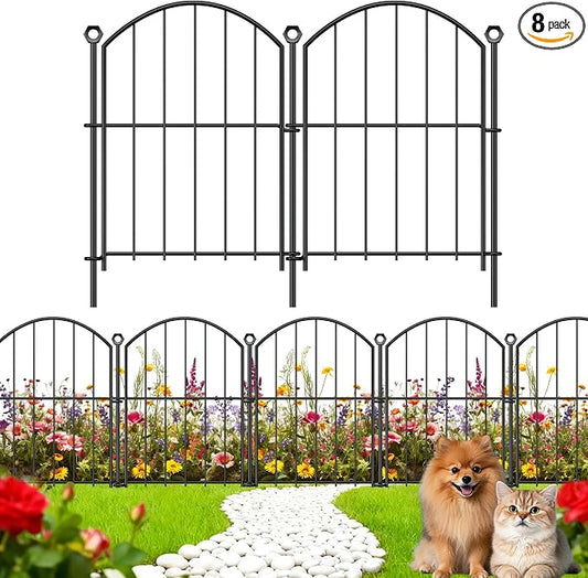 Decorative Garden Fence 17in x30ft, 30 Pack Rustproof Metal No Dig Fence Animal Barrier for Dog, Arched Flower Bed Edging Ornamental Wire Border Panel Fencing (Black, 30 Panels-17in(H) x30ft(L))