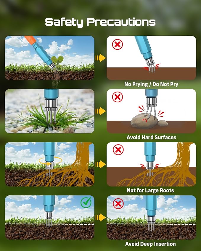 Seesii Electric Stand Up Weed Puller Tool with 2 x 2000mAh Batteries | 20V Battery Powered, Adjustable Handle, 3-Claw Steel Head, Dandelion Remover & Crabgrass Puller for Garden Lawn Yard