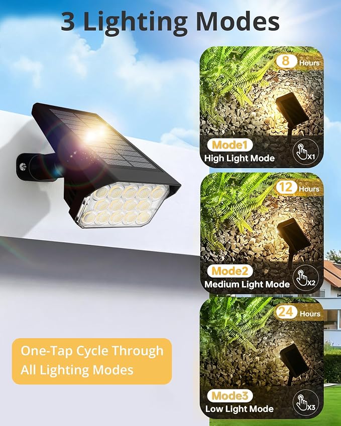 Solar Lights Outdoor Waterproof IP65, 56 LED 3 Lighting Modes Solar Spot Lights Outdoor, Solar Powered Landscape Lighting for Yard Pathway Garden, 6 Pack (Warm White)