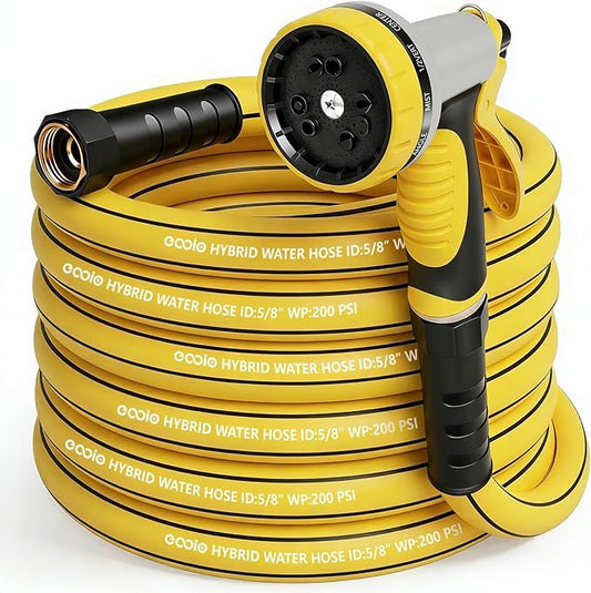 Garden Hose 35 ft x 5/8" with Nozzle, Water Hose Heavy Duty Flexible, Lightweight Kink-less Hybrid Hose with Swivel Handle, Male to Female Fittings