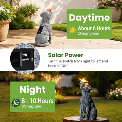 Goodeco Dog Statue with Solar Butterfly - Ideal Gifts for Mom, Dad or Birthdays, Beautifully Crafted Outdoor Decorations to Wow Your Guests