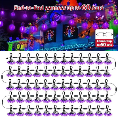 LAMPHOME G40 LED Outdoor Halloween String Lights, 2 Pack 26FT Patio Lights with 12+1 Edison Shatterproof Bulbs(1 Spare), Connectable Outside Lights for Backyard Porch Halloween Christmas Decor, Purple