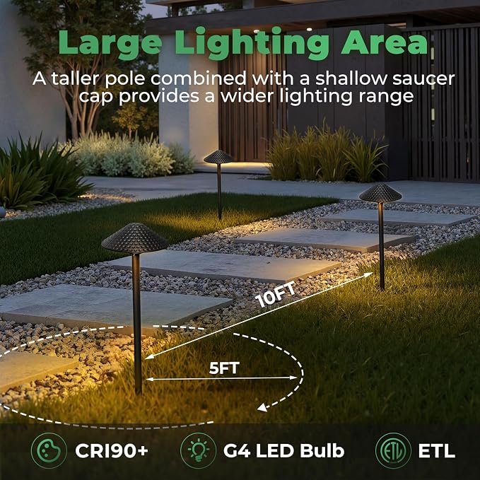 Gardencoin Low Voltage Pathway Lights (6.69'' Shade, 21.54'' Tall) 12V Outdoor LED Landscape Pathway Lighting Aluminum Vintage Hammered Path Lights with 4W 2700K Replaceable Bulb, 8 Pack