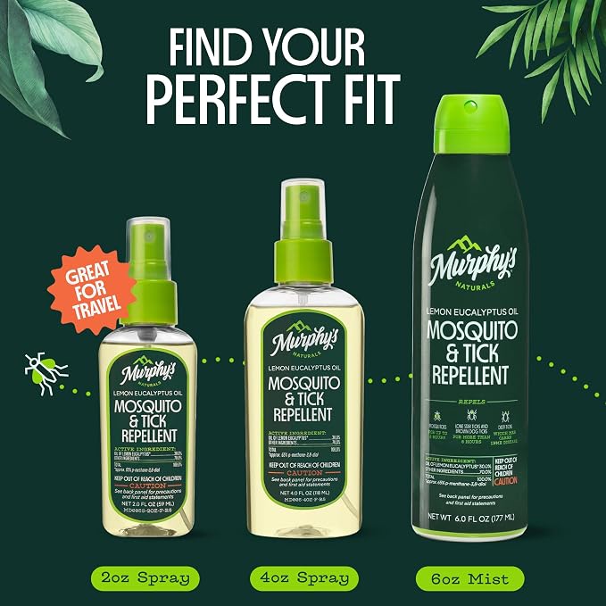 Murphy's Naturals Mosquito & Tick Bug Repellent Spray, 2 fl oz (Pack of 3) | 30% oil of lemon eucalyptus, EPA-registered & DEET-free*; 2 fl oz pump 3-pack protects skin & gear up to 6 hours