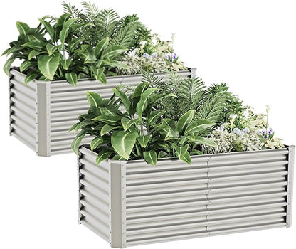 4x2x2ft(2 Pack) Raised Garden Bed Kit,Galvanized Steel Raised Garden beds for Outdoor, Metal Planter Raised Beds for Vegetables,Fruits, Flower,Silver