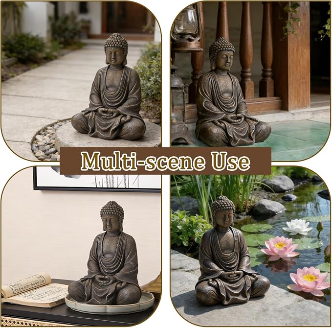 9.8" Buddha Statue Outdoor, Resin Garden Buddha Statue, Buddha Statues Indoor for Home Decor, Buddha Garden Statues Zen Decor for Yard, Patio, Lawn