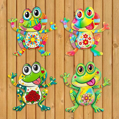 Junware Metal Frog Wall Decor, 4Pcs Frog Iron Wall Art Sculptures Art Frogs Wall Hanging Sculpture Decoration. Outdoor Fence Art for Home Garden, Fence, Patio, Yard, Bedroom Outside Gifts for Adults