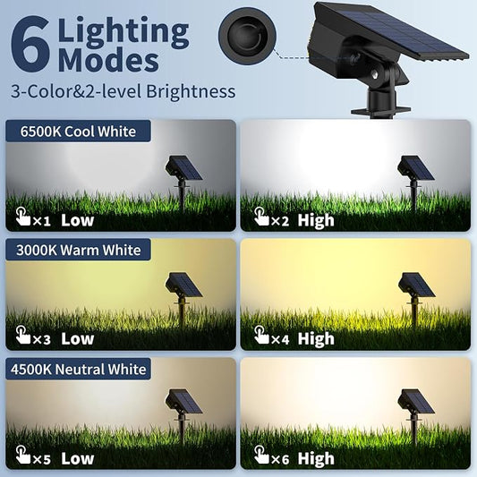 Solar Spot Lights Outdoor 6 Pack, [52 LED/ 6 Lighting Modes] Solar Lights Outdoor Waterproof IP65 Dusk to Dawn Solar Powered Landscape Spotlights for Outside Yard Garden Pathway Lawn