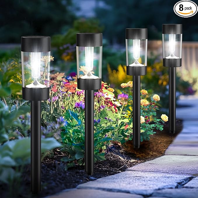 Eyrosa Solar Lights Outdoor, 8 Pack Waterproof Solar Landscape Lighting for Pathway Garden Yard Path Walkway Driveway Lawn Patio Outside Decor, Cool White