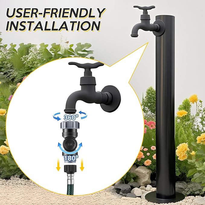 Outdoor Faucet Extender, 3/4" Garden Hose Swivel Connector with 180° & 360° Rotation, Water Spigot Extender Hose Adapter for Outdoor Faucet,Garden Hoses,Sprinkler,RV & Irrigation(Black & Gray,1 Pack)