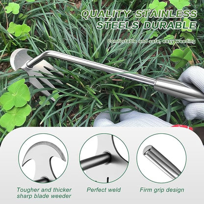 Weed Removal Tool, 2025 New Garden Weeding Tools Manganese Steel Hand Weeder Tool with Handle, 4 Teethes Dual Purpose Manual Weeders Tool Weed Pulling Tool for Garden19.6inch