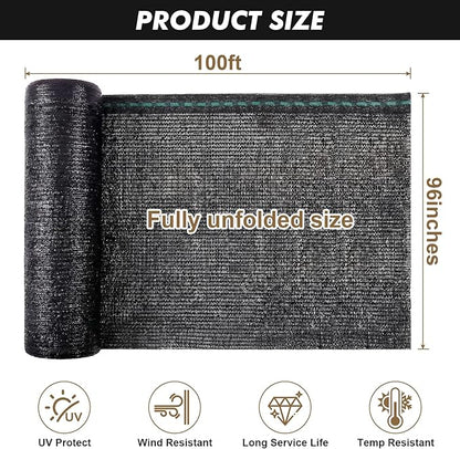 Artpuch 50% Black Garden Shade Cloth Roll for Plants, Sun Shade Cover Fabric Roll with UV Block Shades Netting Mesh Privacy Fence Screen for Greenhouse, Backyard, Patio, 8' x 100 FT