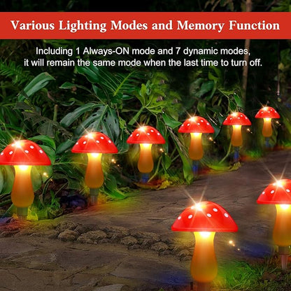 Mushroom Solar Lights Outdoor Waterproof Solar Mushrooms Stake Lights | 8 Mushrooms 8 Mode Whimsical Cute Outside Fariy Garden Yard Lawn Path Decor