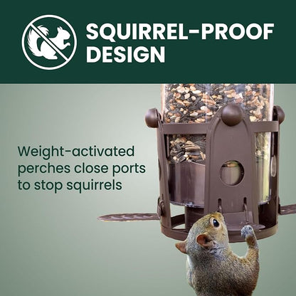 Perky-Pet Squirrel-Be-Gone Max Bird Feeder, (4) Flexport Feeding Stations | Squirrel-Proof Metal Hanging Feeder for Outdoors, Weight-Activated Ladder-Style Perches, 4lb Seed Capacity, 334-1SR