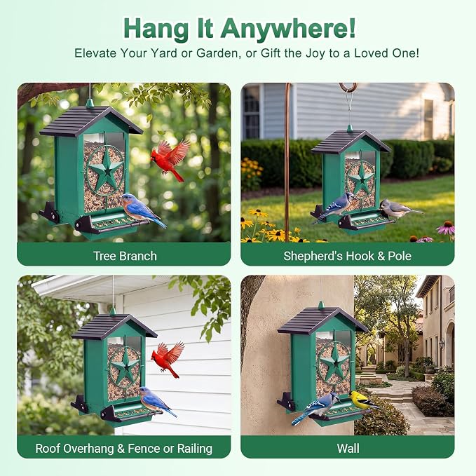 Squirrel Proof Bird Feeders for Outdoors with Weight-Activated, Metal 5LB Large Wild Bird Feeders for Cardinals,Blue Jay,Finch, Weatherproof Durable Hanging Bird Feeder for Backyard,Garden (Blue)