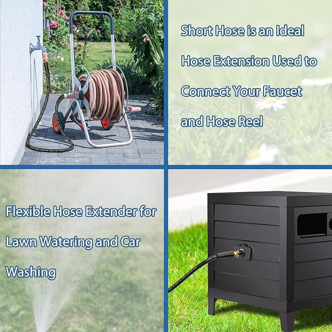 SheeChung Garden Hose 10ft x 5/8",Short Water Hose for Hose Reel Faucet,Lightweight,Leak Free,Flexible Leader Hose,Rubber Hose with Male to Female Fittings,3/4"GHT