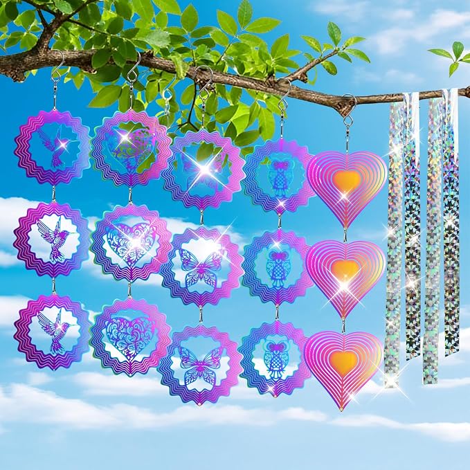 ZYNERY 15PCS Bird Deterrents for Outside Patio, Pigeon Deterrents for Outside, 3D Reflection Effectcaring Away Bird Repellent Devices Outdoor, Garden Wind Spinners Outdoor Decor, Yard Decorations