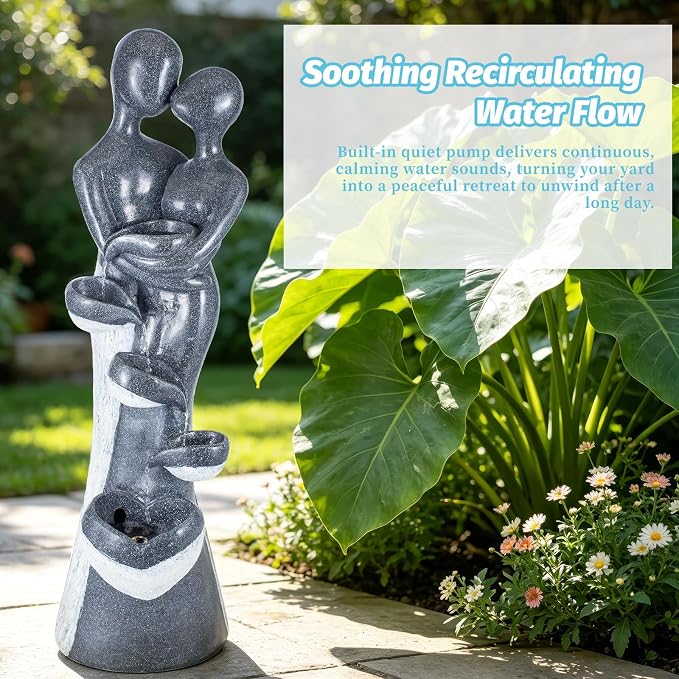 39.8" H Resin Water Fountain, Floor-Standing Waterfall Fountain with LED | Romantic Couple Embrace Garden Water Feature for Patio Backyard Deck Home Decor, Weather Resistant, Indoor & Outdoor Use