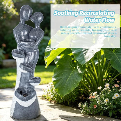 39.8" H Resin Water Fountain, Floor-Standing Waterfall Fountain with LED | Romantic Couple Embrace Garden Water Feature for Patio Backyard Deck Home Decor, Weather Resistant, Indoor & Outdoor Use