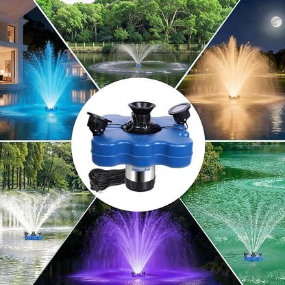Pond Fountain Aerator with Lights,Floating Fountain for Outdoor Large Ponds | AC110V 1HP 750W with 15000 GPH RGB Light Aeration Aerating Fountain Pump for Outdoor Ponds & Lakes with 15A/100FT Power Cord