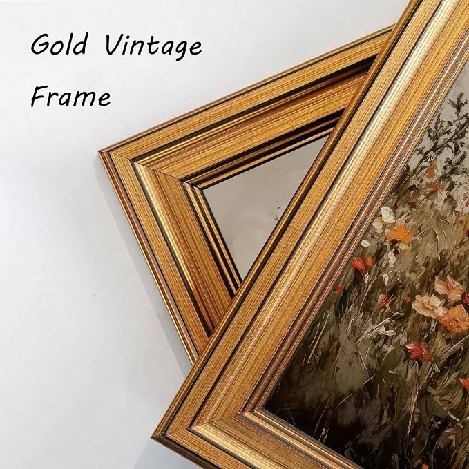 Devunaty Gold Framed Wall Art Vintage Flower Canvas Wall Art for Living Room Wildflower Field Nature Landscape Wall Decor Painting Picture Rustic Farmhouse Print Artwork Bedroom Bathroom Decor 16"x24"