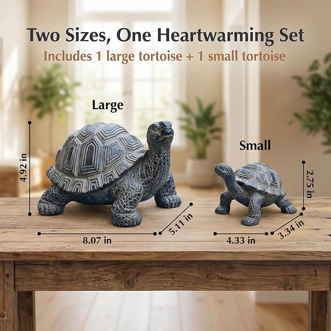 2 Pcs Turtle Outdoor Statue, Tortoise Garden Figurine, Resin Garden Turtles Outdoor Decor for Patio, Lawn, Yard, Pond, Housewarming Mom Gifts