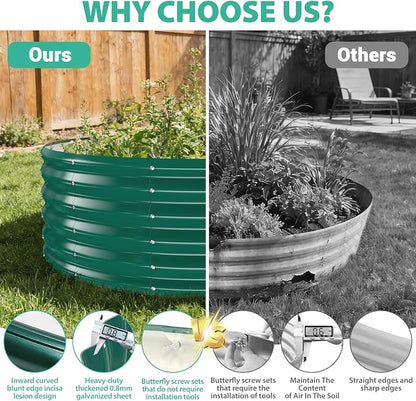 YSEJOMP 17" Tall 48" Diameter Round Raised Garden Bed Kits Outdoor Green | Heavy Duty,Rustproof,Durable & Stylish,1.5 FT Tall,4FT Planter Bed,0.8MM Thick Galvanized Metal Painted,with Gloves,Tool free