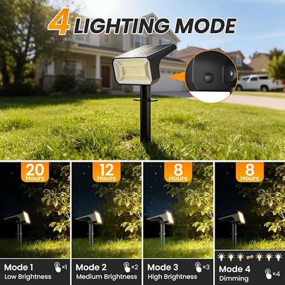 Fabrito Upgraded Solar Spot Lights Outdoor IP67 Waterproof 8 Pack, [108 LEDs, 4 Modes, 800LM] Dusk to Dawn Spotlights for All Night, 2-in-1 Solar Landscape Lights for Garden, Yard, Tree, Warm White