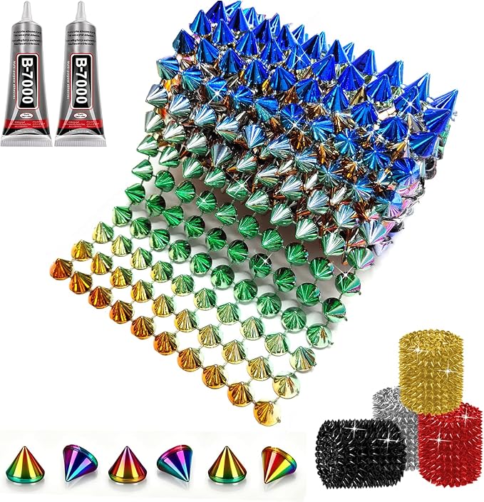 Spike for Crafts Stude for Clothing, 1 Yard Rainbow Spike Stud with Glue, Cone Flatback Plastic Trim Mesh for Holloween Party Decoration Costume DIY Crafts