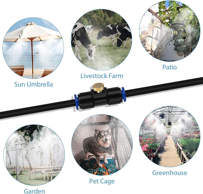 lifeegrn Misting Cooling System, Outdoor Misting System for Patio, 82 FT Misting Line+21 Mist Nozzles+3/4" Brass Adapter,Outdoor Mister System for Patio Garden Trampoline Greenhouse