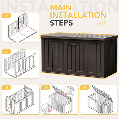 240 Gallon HDPE Deck Box Outdoor Indoor Waterproof Storage Box for Patio Furniture, Pool Accessories, Garden Tools, and Cushion Storage, Brown