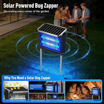 Solar Bug Zapper Outdoor Waterproof, USB-C Rechargeable Mosquito Zapper, 4500V Electric Insect Killer, Solar Mosquito Trap Fly Zapper for Patio Garden Backyard Camping Garage(Deep Blue)
