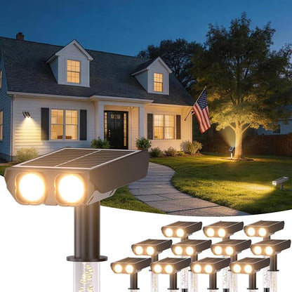 Solar Lights Outdoor Waterproof IP65，Outside Solar Landscape Spotlight with Ambient Light Column and Adjustable Aperture for Garden Yard Pathway Lawn，2 IN 1 Can Used as Wall Lamp，Warm White- 12 Pack
