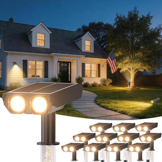 Solar Lights Outdoor Waterproof IP65，Outside Solar Landscape Spotlight with Ambient Light Column and Adjustable Aperture for Garden Yard Pathway Lawn，2 IN 1 Can Used as Wall Lamp，Warm White- 12 Pack