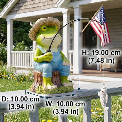 Frog Fisherboy Statue | Outdoor Garden Decor, Resin Animal Statue, Pond Ornaments, Poolside Garden Decor, Koi Fish Pond, Unique Fisherman Gifts