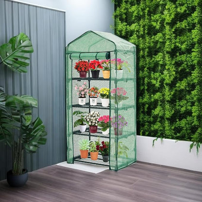 Purlyu Mini Greenhouse for Indoor Outdoor,Plant Green House 4-Tier Rack Stand Portable Greenhouses with Durable PE Cover for Seedling, 2.5x1.6x5.2 FT Ideal Gardening Gifts for Women Men(PLGH704G)
