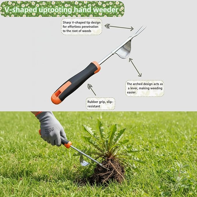 Weed Puller Tool, Portable Rubber-Handled Garden Tools, Four-Tined Weeding Tool, Uprooting Weeding Tools, Crevice Weeder, Yard Weed Tools and Weed Removal Tool (style2)