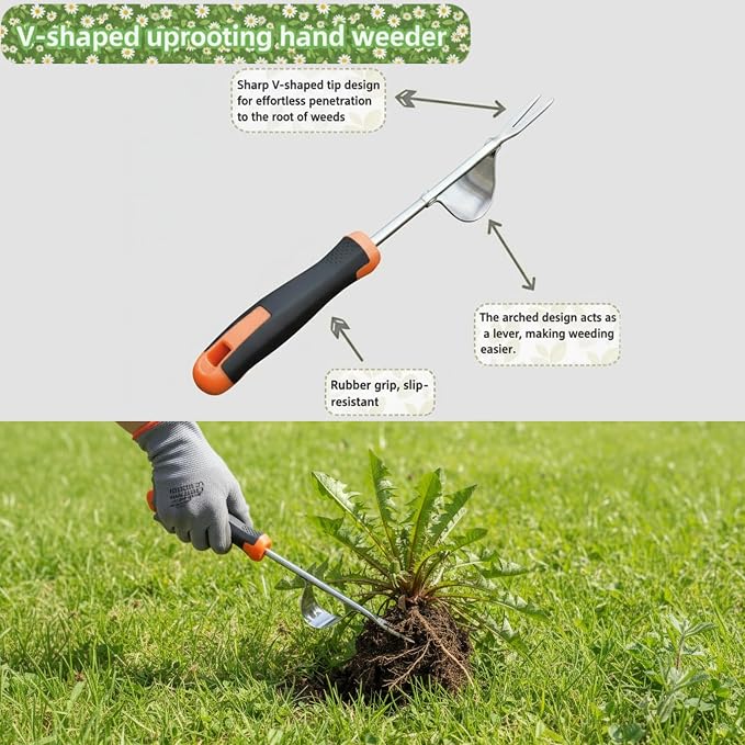 Weed Puller Tool, Portable Rubber-Handled Garden Tools, Four-Tined Weeding Tool, Uprooting Weeding Tools, Crevice Weeder, Yard Weed Tools and Weed Removal Tool (style3)