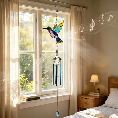 Wind Chimes Hummingbird, Garden Wind Chime for Home, Party, Festival Decor, Glass Garden Patio Yard Porch Decoration Indoor/Outside, Lifelike Hummingbird Deep Tone Style