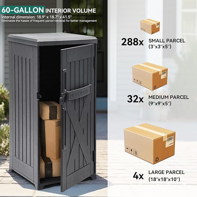 YITAHOME 60 Gallon Large Package Delivery and Storage Box | Double-Wall Resin Outdoor Package Delivery and Waterproof Deck Box for Porch, Curbside, 8.5 Cubic feet, Gray